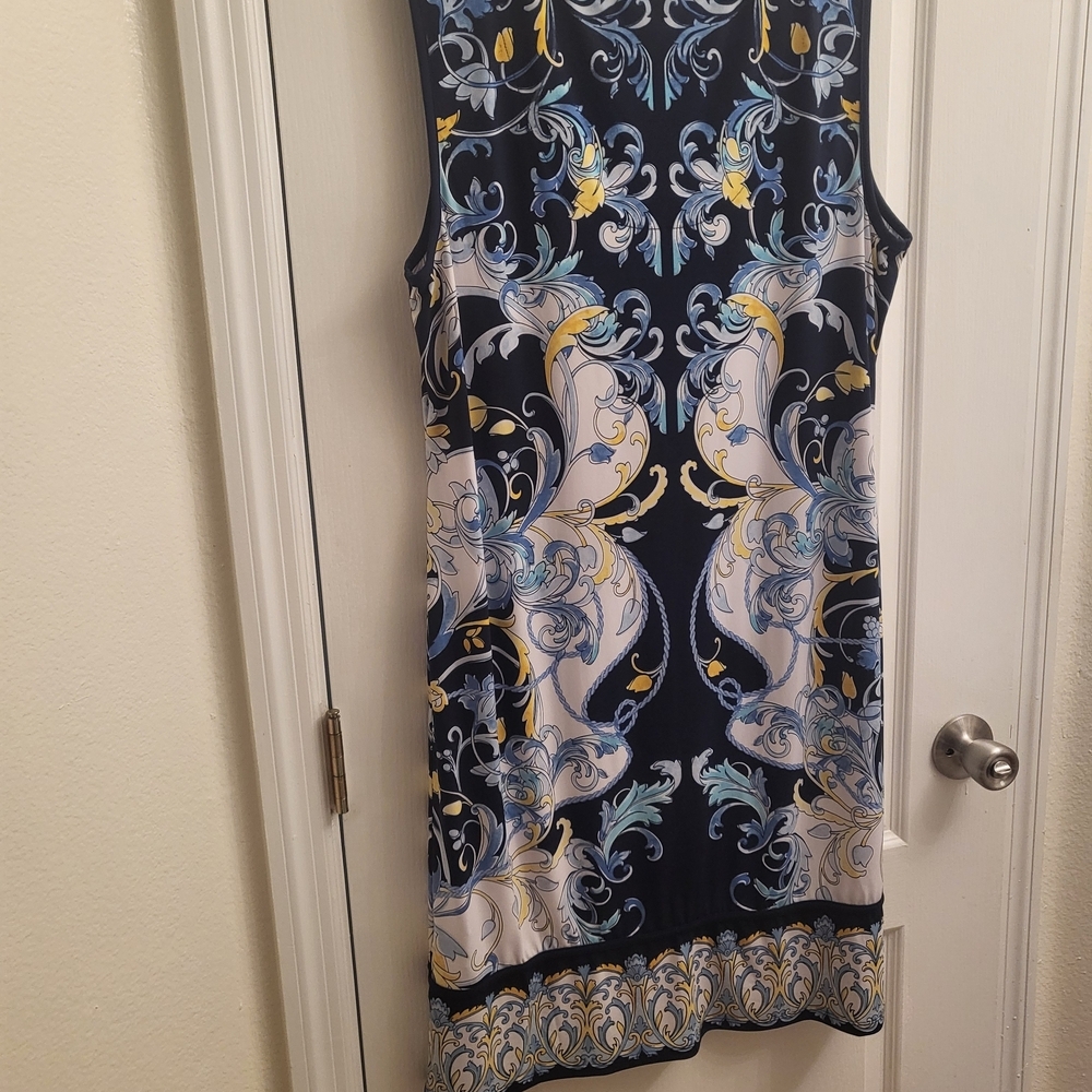 JM Collection Navy and Yellow Patterned Dress - Picture 4 of 7